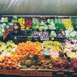 Woman working in the night Market of Padova in Italy