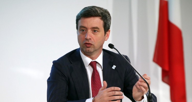 Andrea Orlando ministro della giustizia durante la conferenza stampa che ha tenuto con Francois Le Bail (D) direttore generale della giustizia della commissione europea nell'ambito del semestre di presidenza italiana del Consiglio Eu, Milano, 9 Luglio 2014. ANSA / MATTEO BAZZI