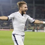 epa05578761 Ciro Immobile of Italy celebrates after scoring a goal during the FIFA World Cup 2018 qualification match between Macedonia and Italy at the Filip II Arena in Skopje, The Former Yugoslav Republic of Macedonia, 09 October 2016. Italy won 3-2.  EPA/VALDRIN XHEMAJ