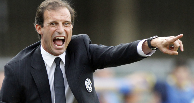 Juventus' coach Massimiliano Allegri shouts during a Serie A soccer match against Chievo Verona at the Bentegodi stadium in Verona, Italy, Saturday, Aug. 30, 2014. (AP Photo/Felice Calabro')