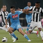 BEIJING, CHINA - AUGUST 11: Marek Hamsik (#17) of SSC Napoli challenges Arturo Vidal (R) of Juventus FC during the Italian Super Cup 2012 match at China's National Stadium on August 11, 2012 in Beijing, China.  (Photo by Lintao Zhang/Getty Images)