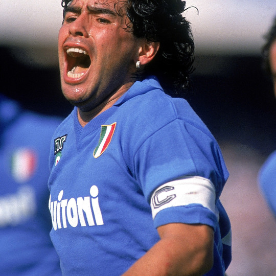 May 1988: Diego Maradona of Napoli celebrates a goal during an Italian Serie A match against AC Milan at the San Paolo Stadium in Naples, Italy. Milan won the match 3-2. (Photo by Dave Cannon /Getty Images)