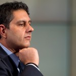 Giovanni Toti durante un momento della trasmissione Porta a Porta condotto da Bruno Vespa presso gli studi Rai di via Teulada a Roma, 29 gennaio 2014. ANSA/CLAUDIO PERI